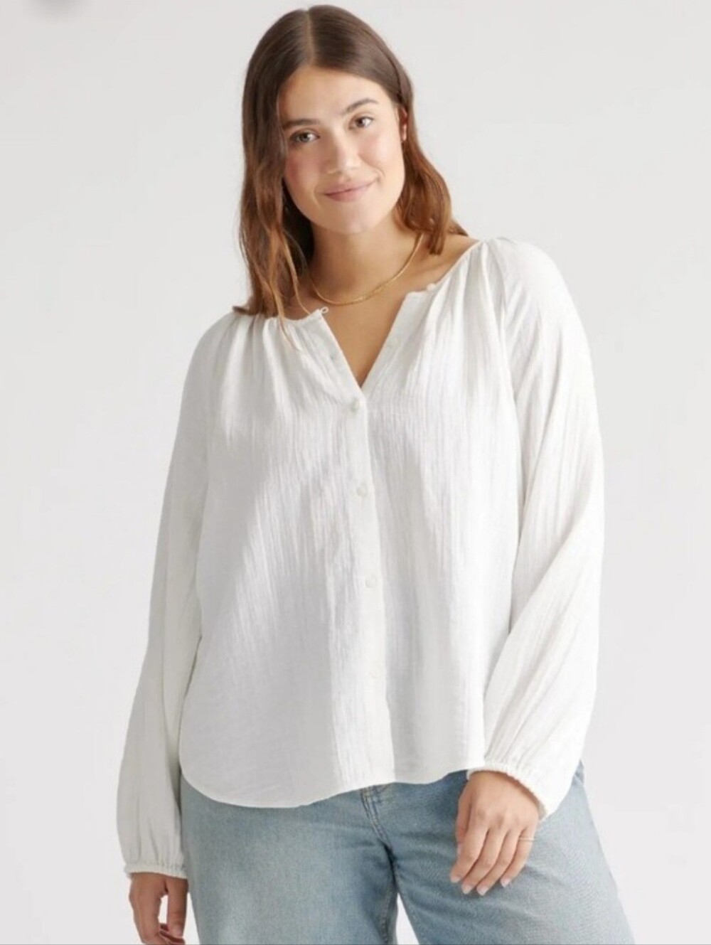 Quince Women's 100% Organic Cotton Gauze Peasant Blouse, Large, White